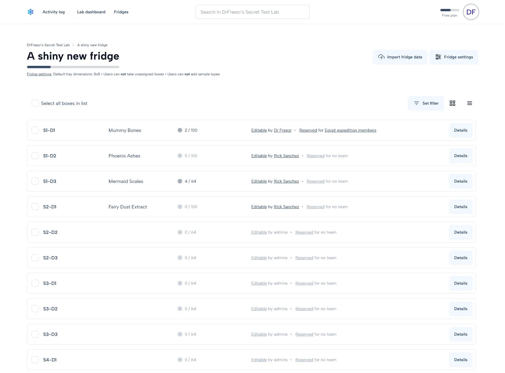 Freezer Contents Screenshot